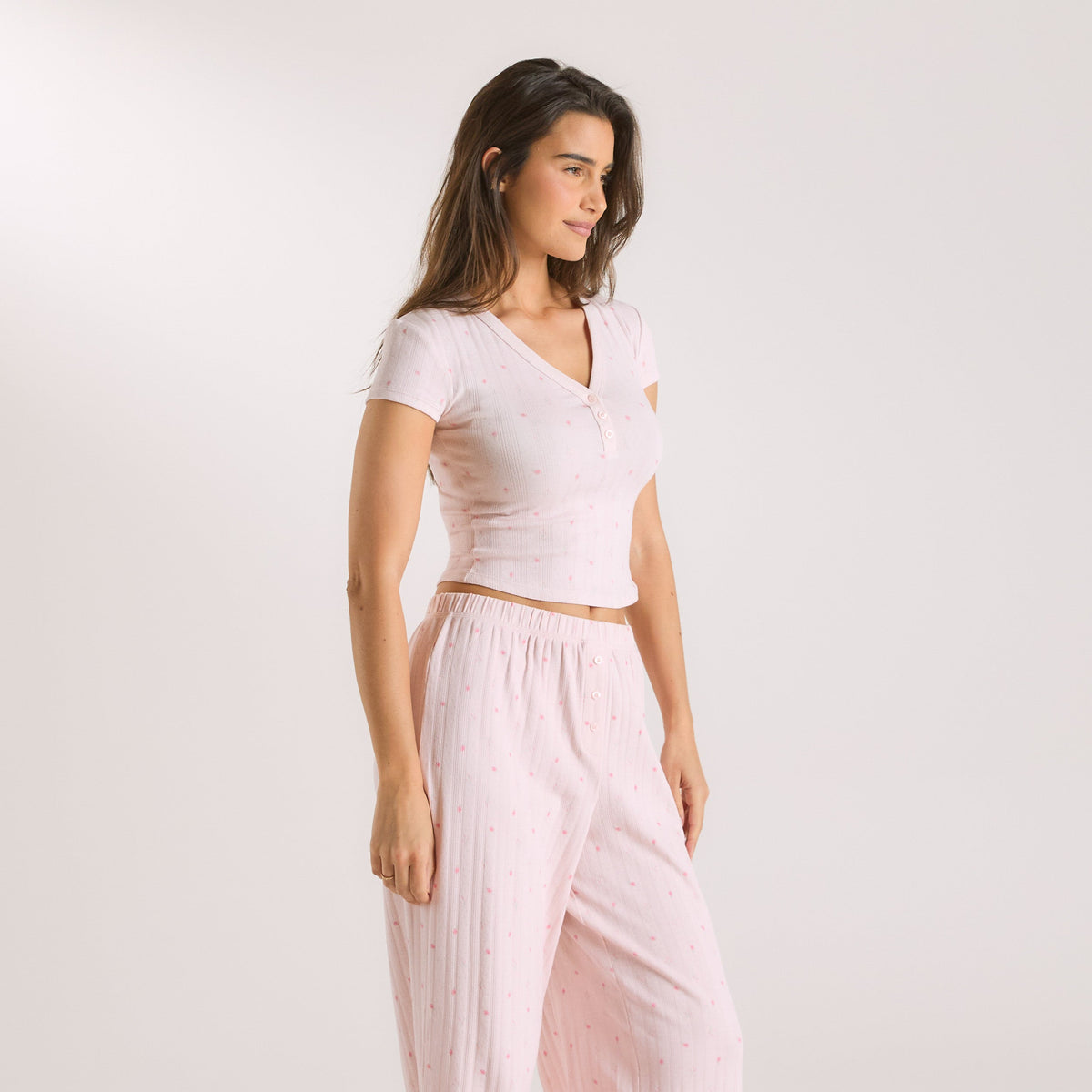 Lounge Pointelle Pajama Top - Pink Floral