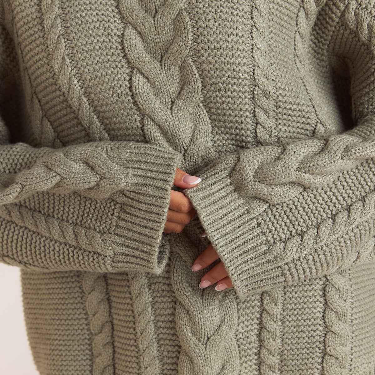 Lounge Oversized Cable-Knit Jumper - Olive