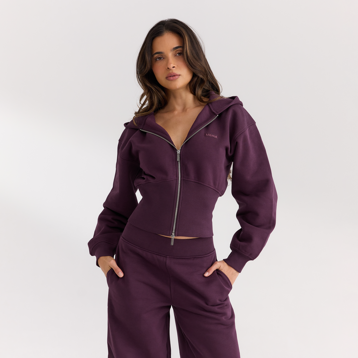 Lounge Fitted-Waist Zip-Up Hoodie - Cherry Lacquer