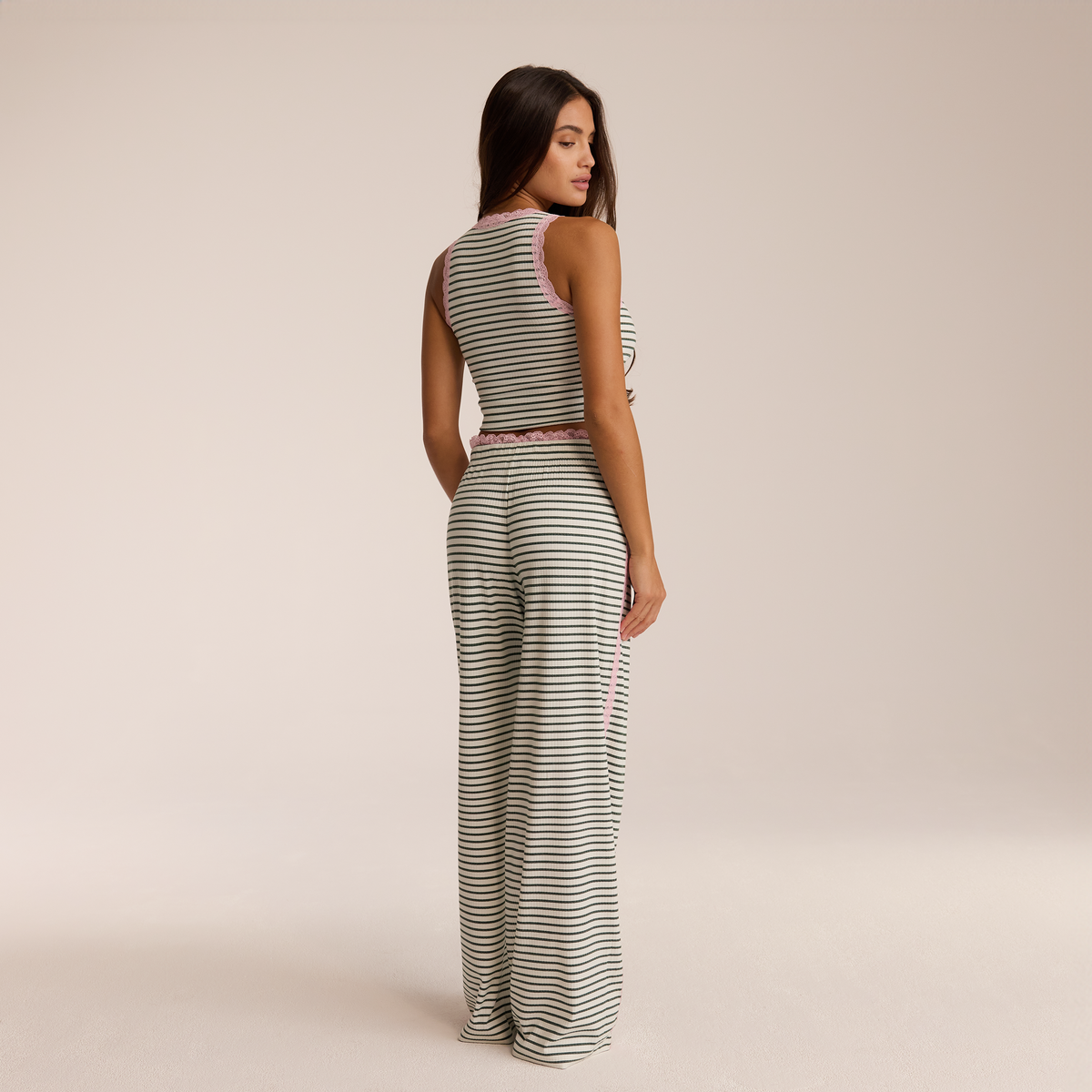 Lounge Lace Vest Pajama Top - Green Stripe