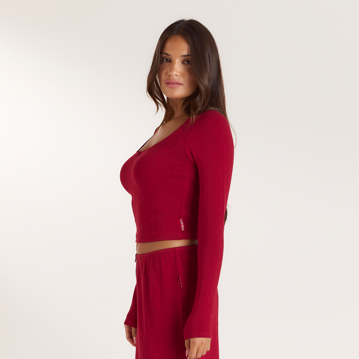 Lounge Christmas Cottage Pointelle Pajama Top - Red