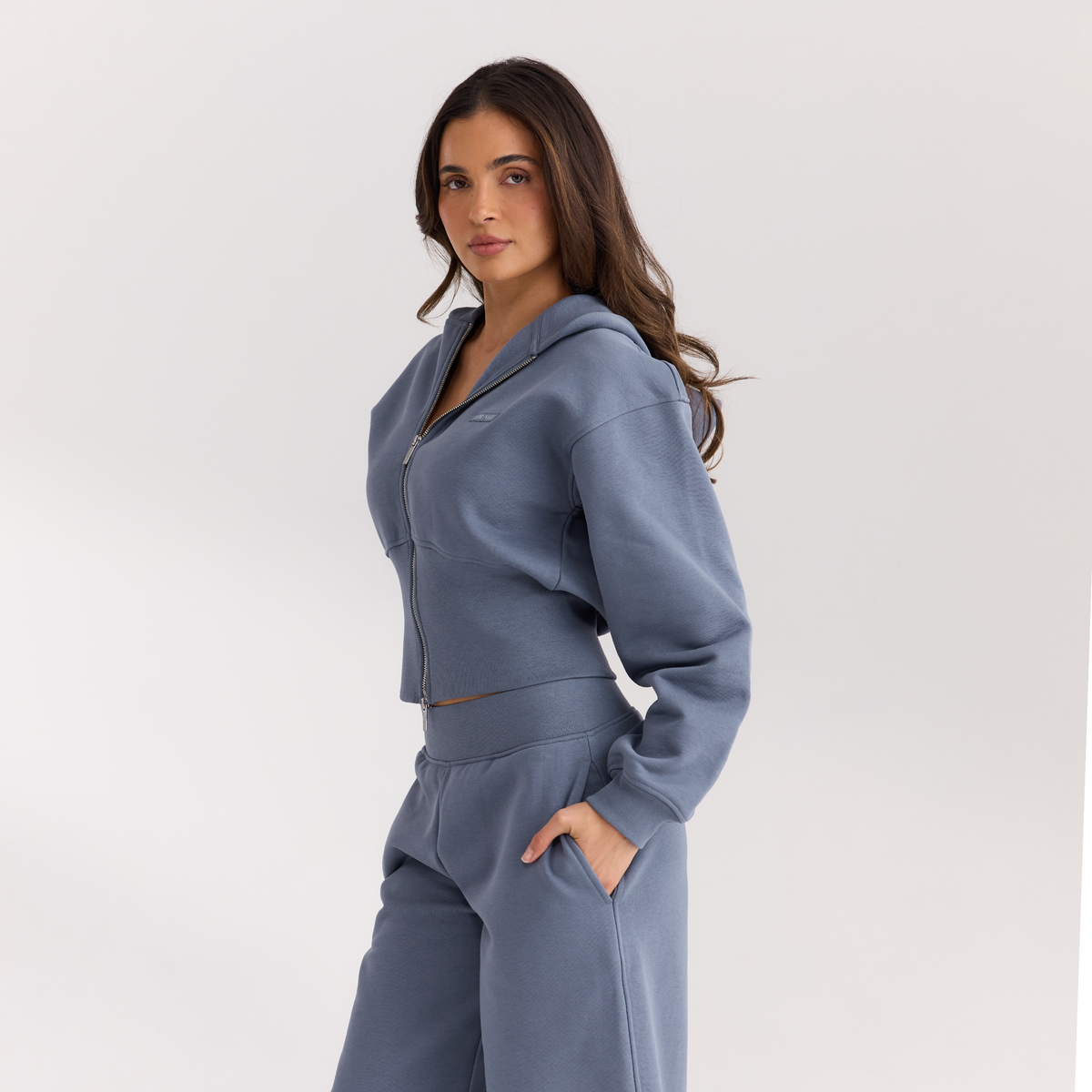 Lounge Fitted-Waist Zip-Up Hoodie - Slate Blue