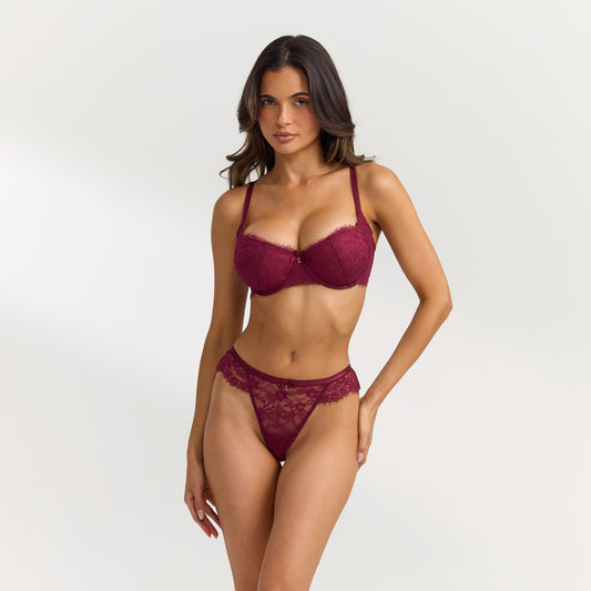 Lounge Lace Balconette Extreme Push-Up Bra - Berry