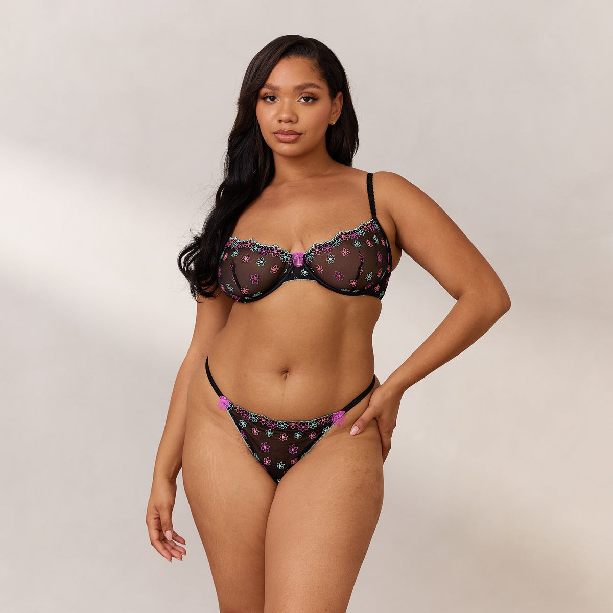 Lounge Neon Balcony Bra - Black & Aqua Blue
