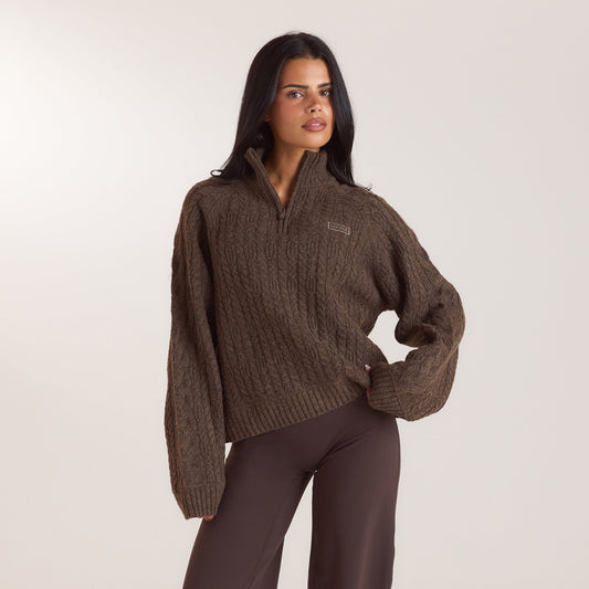 Lounge Braided Quarter-Zip Jumper - Taupe