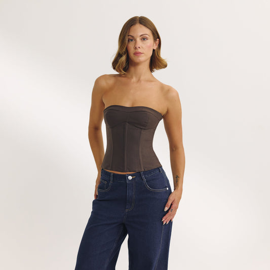 Lounge Bandeau Corset Top - Dark Brown