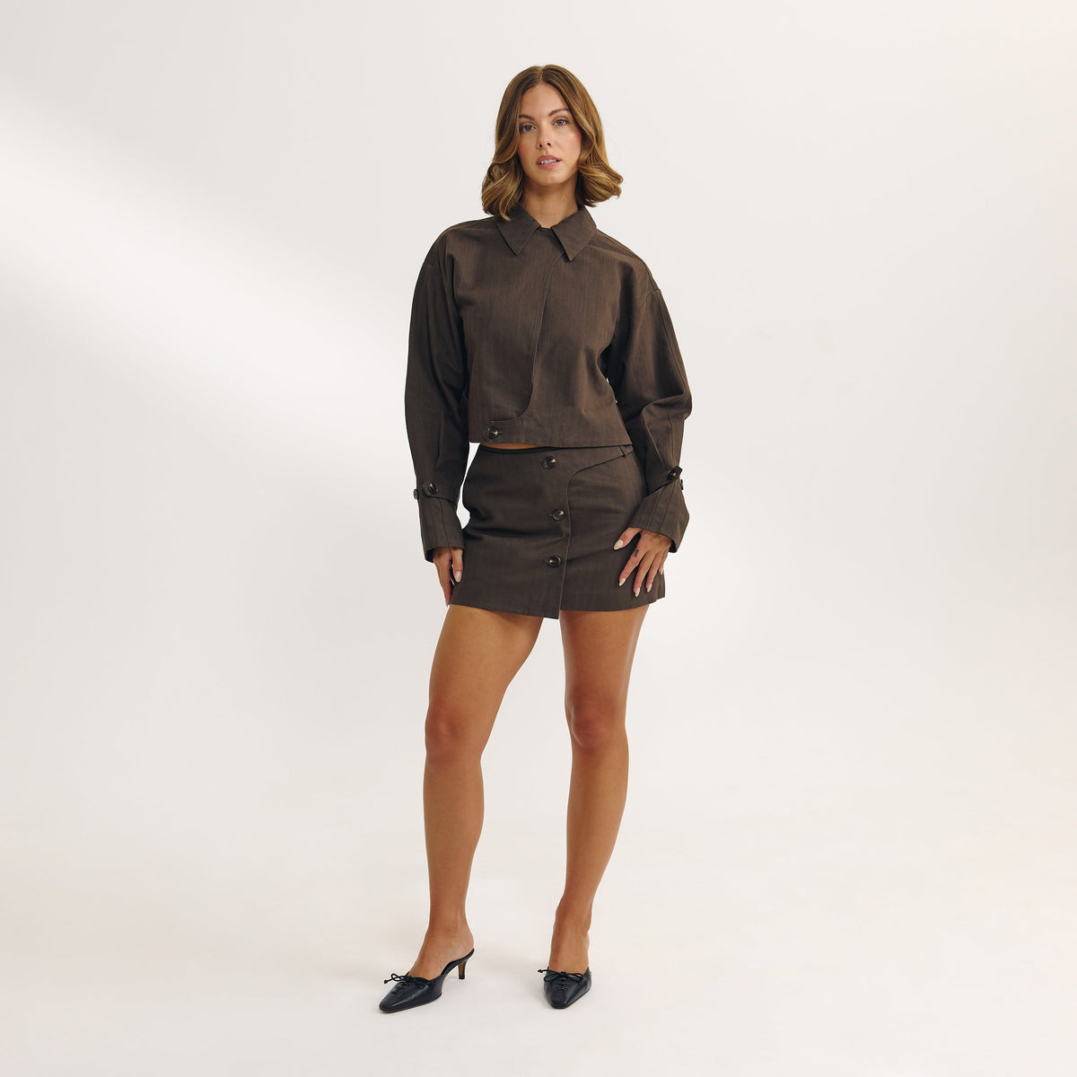 Lounge Button Detail Mini Skirt - Dark Brown