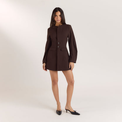 Lounge Structured Blazer Dress - Chocolate