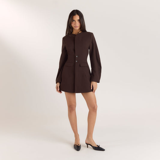 Lounge Structured Blazer Dress - Chocolate