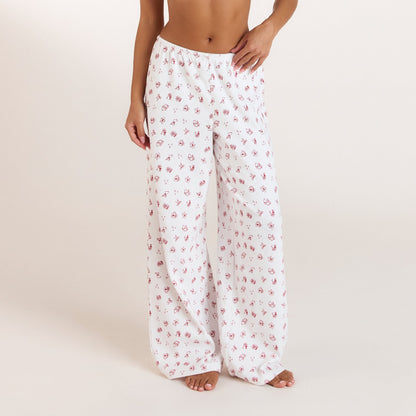 Lounge Christmas Cottage Pointelle Pajama Pants - White Print