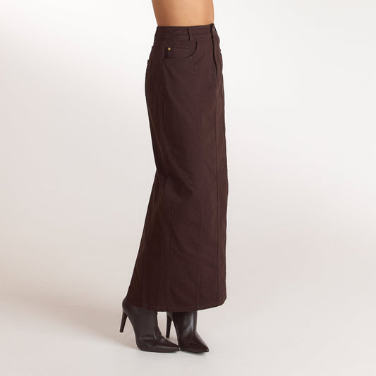 Lounge Denim Column Maxi Skirt - Chocolate