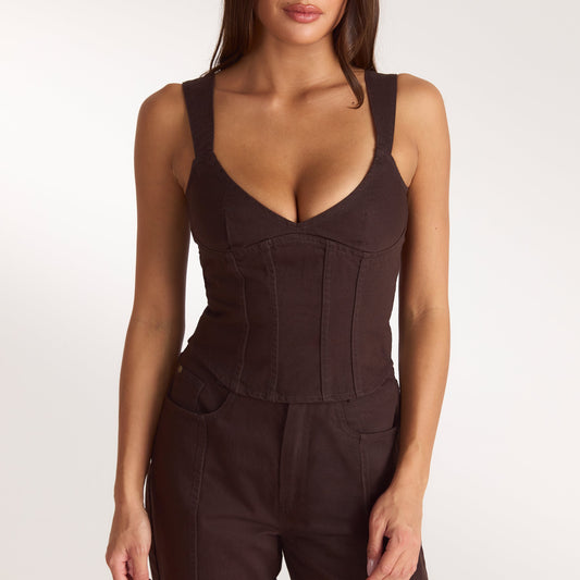 Lounge Denim Corset Top - Chocolate