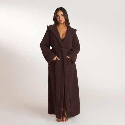 Lounge Fluffy Knitted Dressing Gown - Dark Chocolate