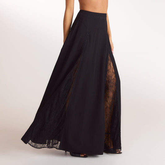 Lounge Lace Panel Maxi Skirt - Black