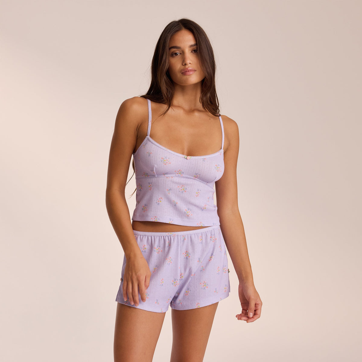 Lounge Pointelle Cami Pajama Top - Lilac Floral