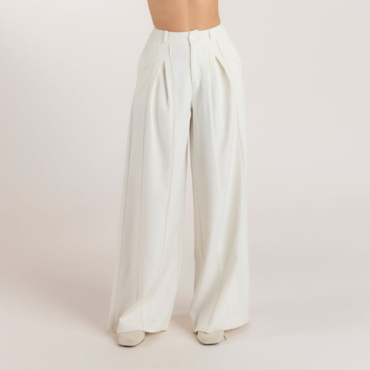 Lounge Wide-Leg Pleat Detail Pants - Off White