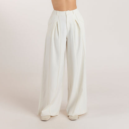 Lounge Wide-Leg Pleat Detail Pants - Off White
