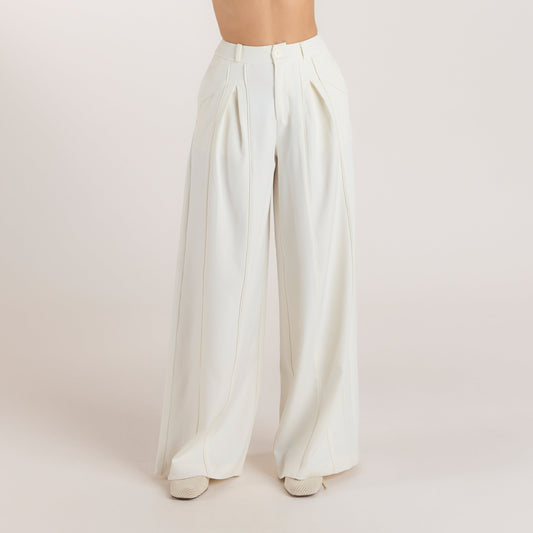 Lounge Wide-Leg Pleat Detail Pants - Off White