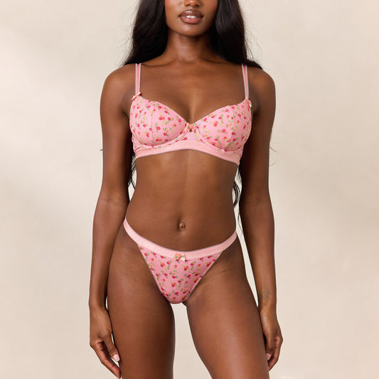 Lounge Rosebud Ribbed Balcony Bra  - Pink Floral