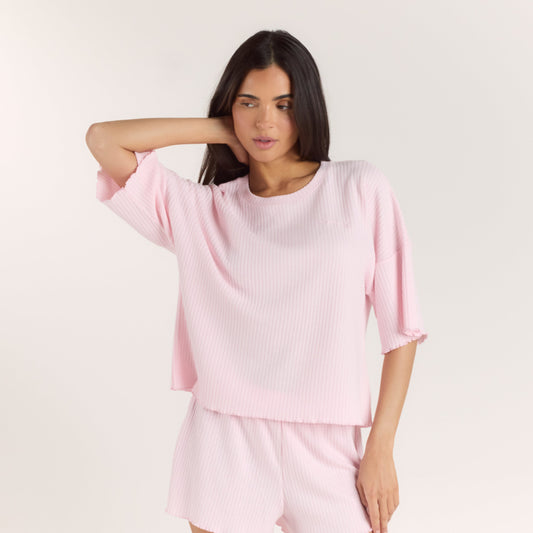 Lounge Soft Waffle Pajama Top - Pink