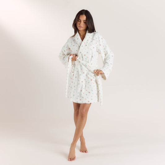 Lounge Towelling Bathrobe - White Print