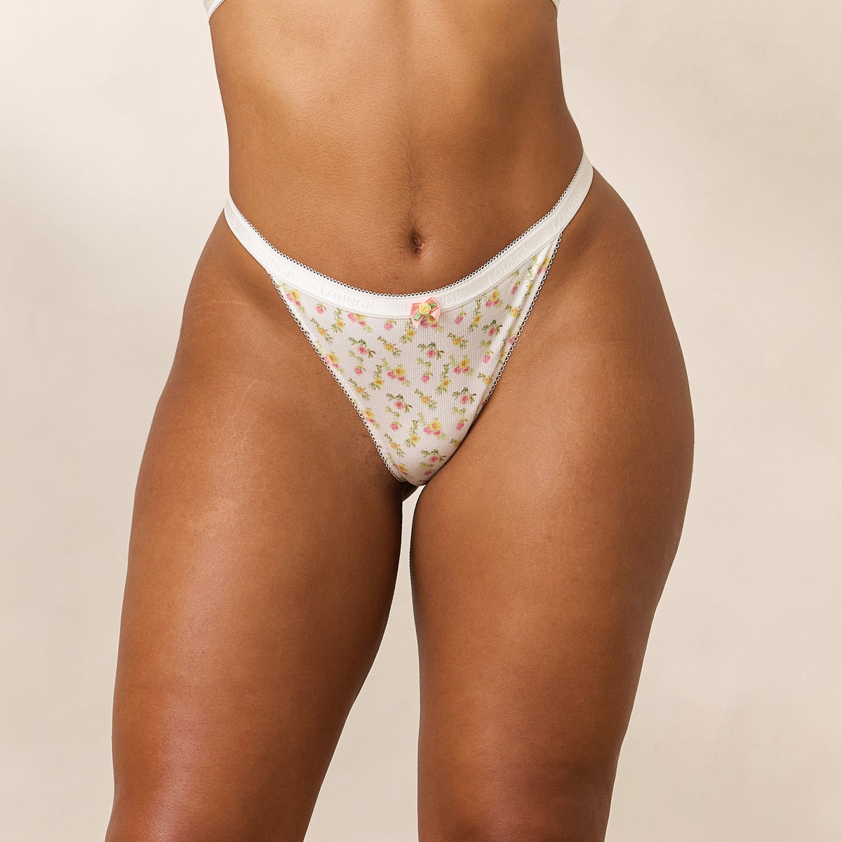 Lounge Rosebud Ribbed Thong - White Floral