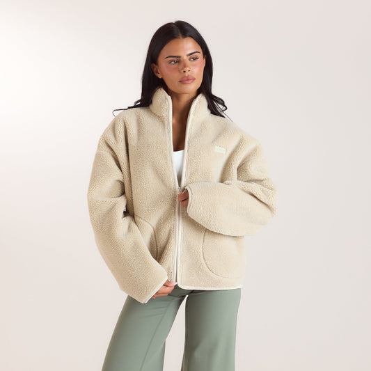 Lounge Zip-Up Borg Jacket - Cream