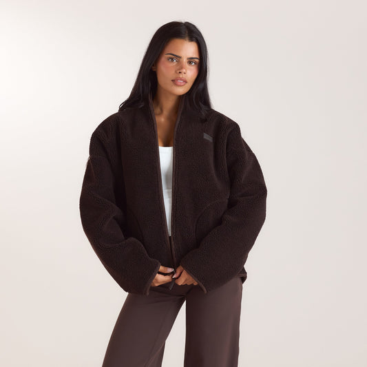 Lounge Zip-Up Borg Jacket - Chocolate