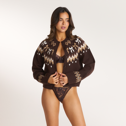 Lounge Fairisle Knitted Cardigan - Chocolate
