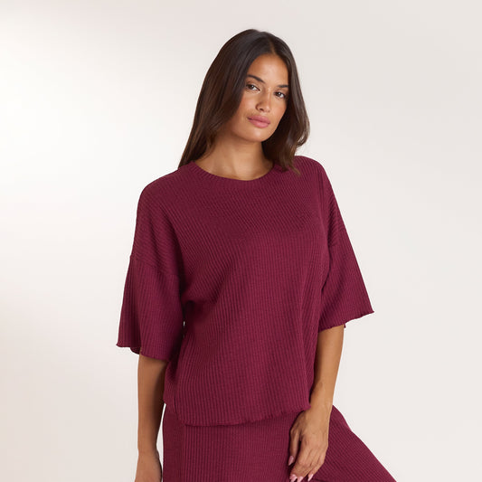 Lounge Soft Waffle Pajama Top - Berry