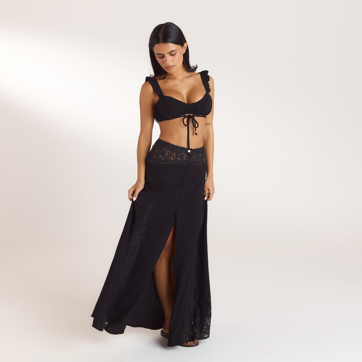 Lounge Lace Insert Maxi Skirt - Black