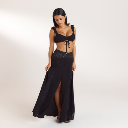 Lounge Lace Insert Maxi Skirt - Black