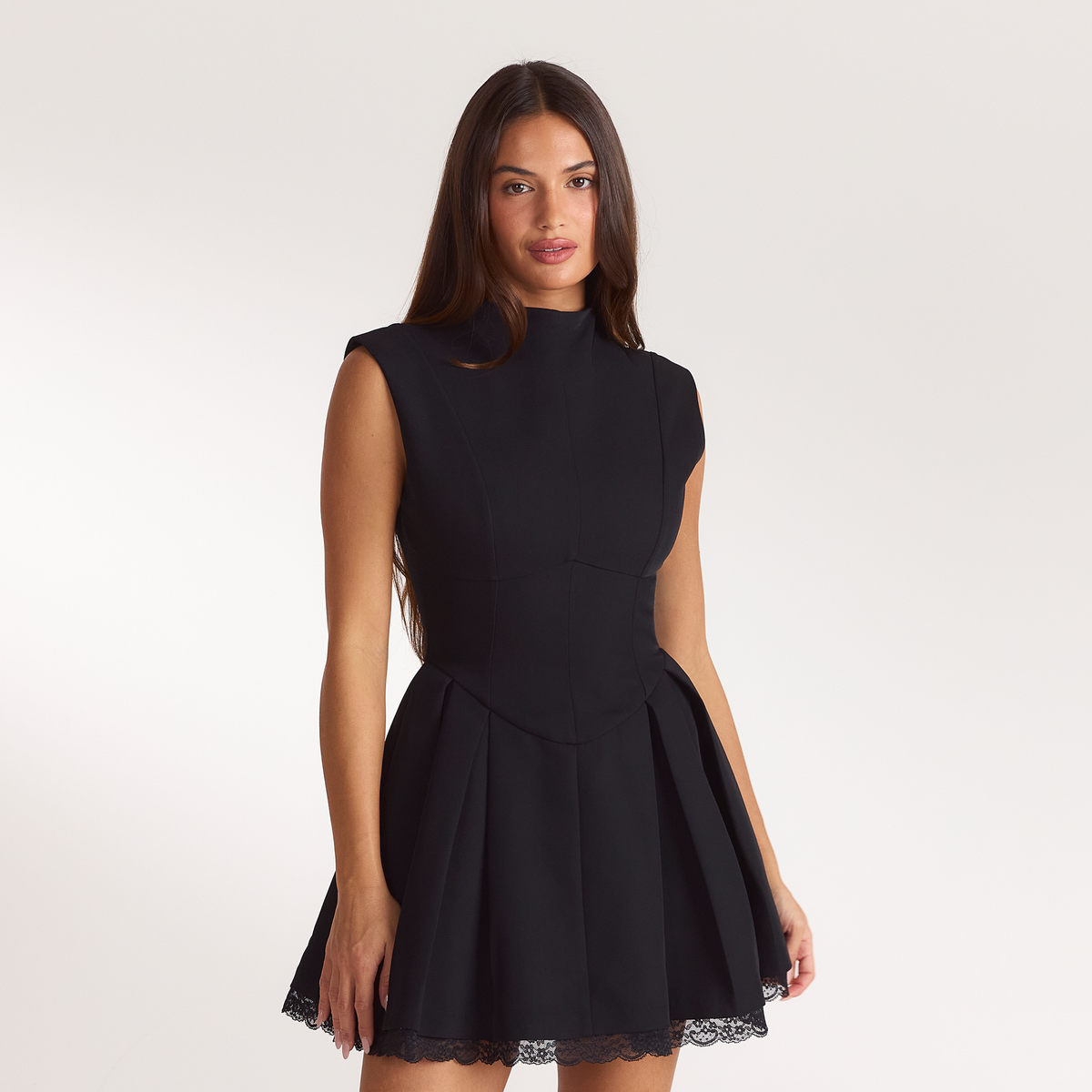 Lounge Pleated Cinched Mini Dress - Black