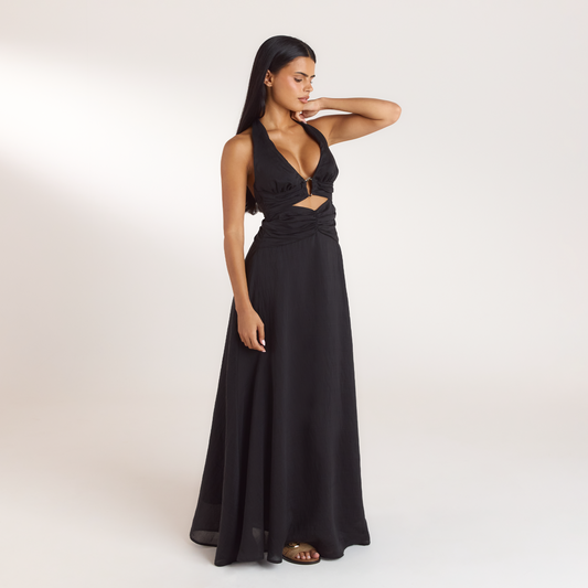 Lounge Ruched Tencel Maxi Dress - Black