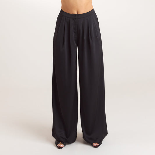 Lounge Satin Pleated Pants - Black