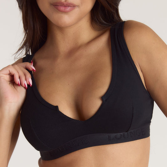 Lounge Soft Ribbed Push-Up Bralette - Black