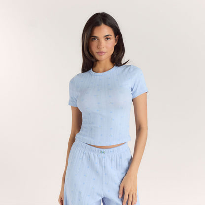 Lounge Pointelle Fitted Pajama Top - Blue Floral