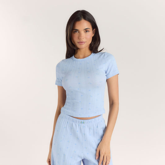 Lounge Pointelle Fitted Pajama Top - Blue Floral