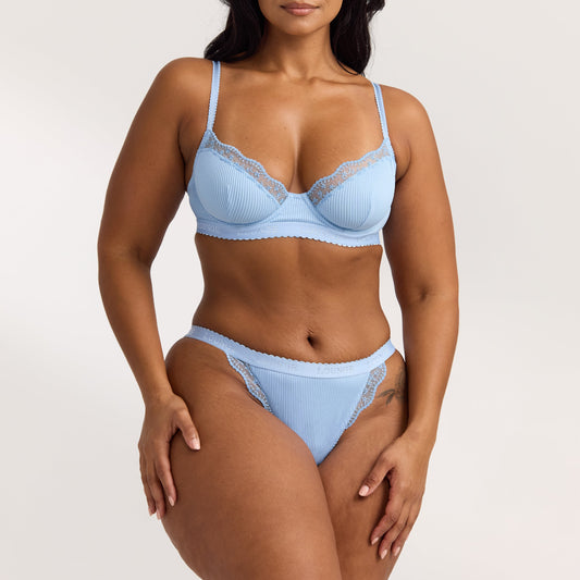 Lounge Ribbed Balcony Bra  - Blue