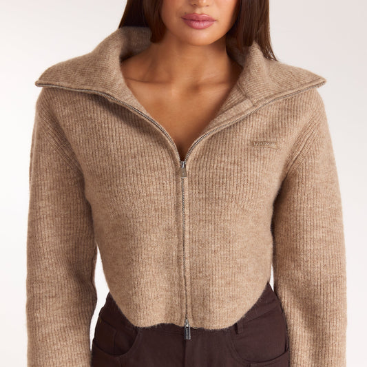 Lounge Structured Knitted Cardigan - Biscuit