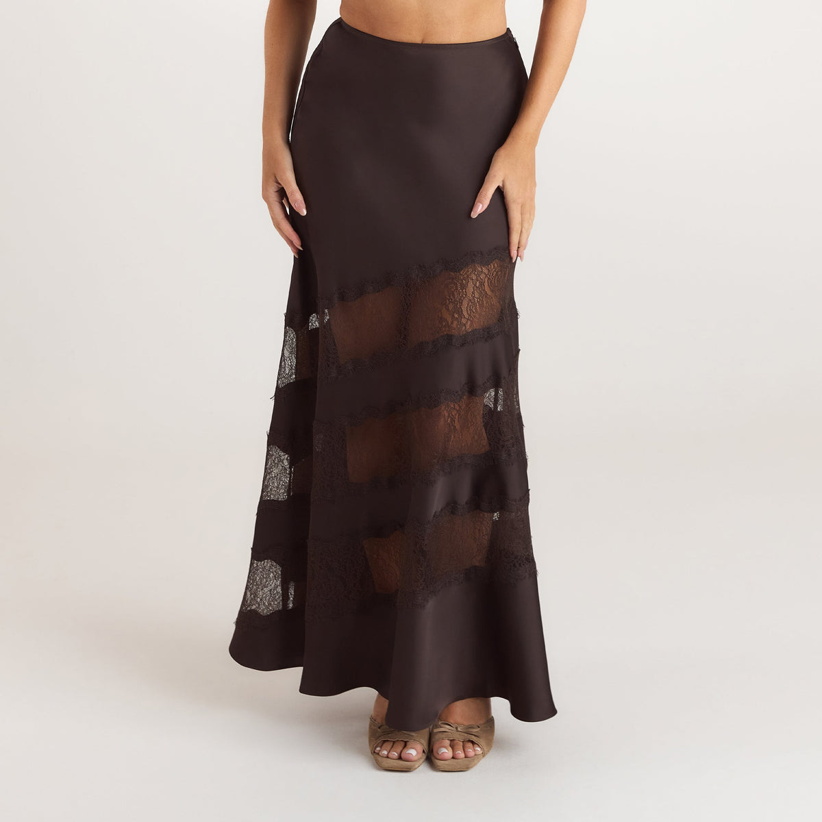 Lounge Lace Trim Maxi Skirt - Chocolate