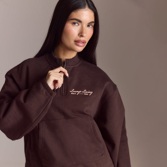 Lounge Lounge Living Quarter-Zip Jumper - Chocolate