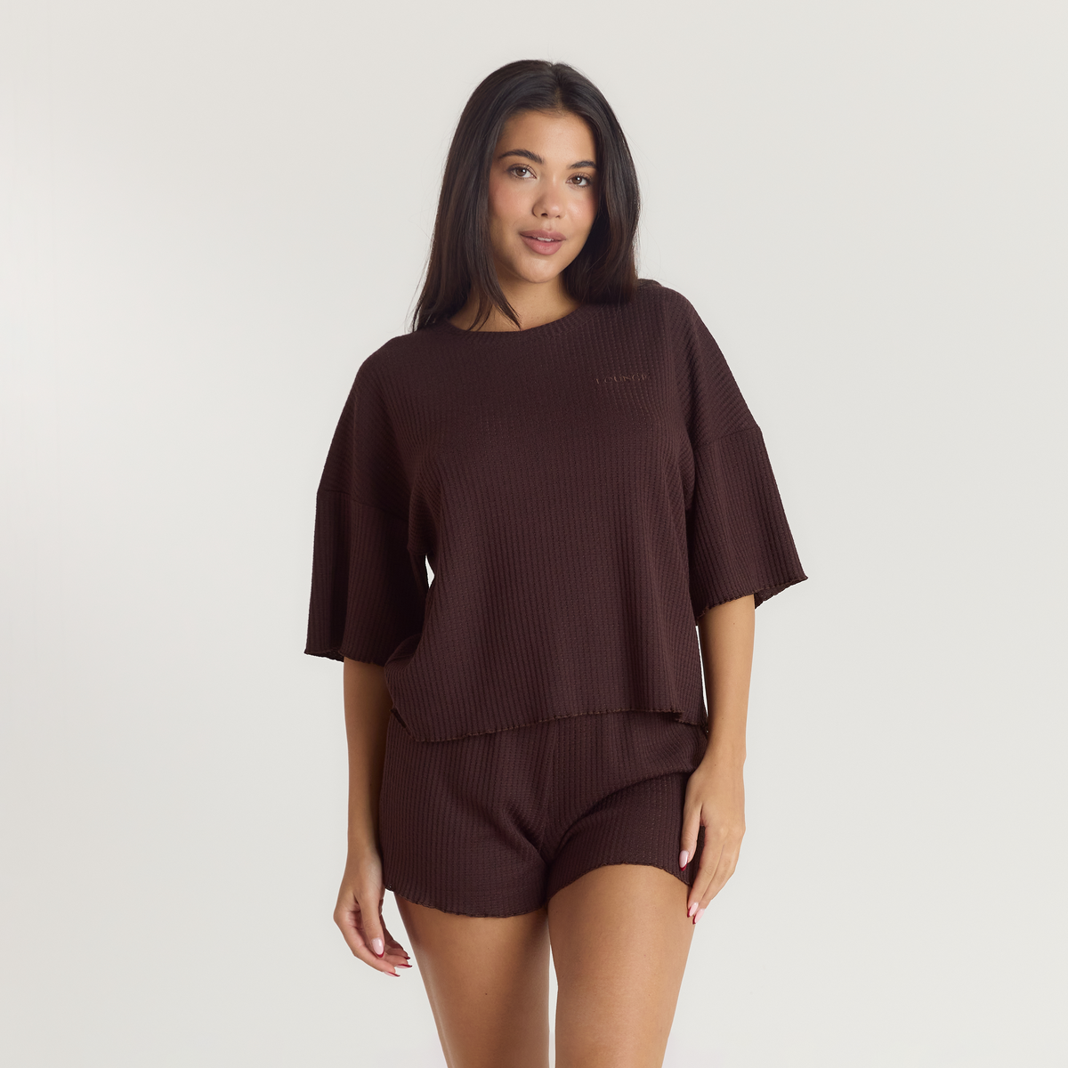 Lounge Soft Waffle Pajama Top - Dark Chocolate