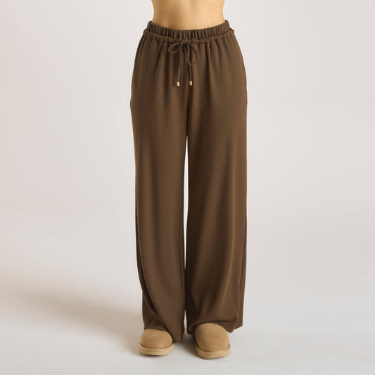Lounge Waffle Wide Leg Pants - Chocolate