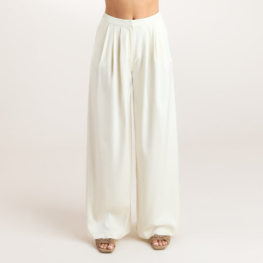 Lounge Satin Pleated Pants - Cream