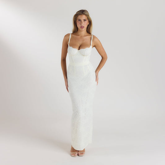 Lounge Blossom Maxi Dress with Bodysuit - Cream