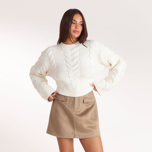 Lounge Cropped Cable-Knit Jumper - Cream