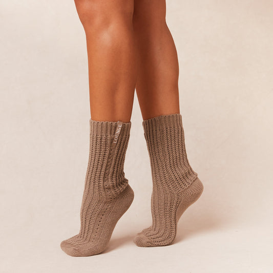 Lounge Snooze Knitted Socks - Fawn