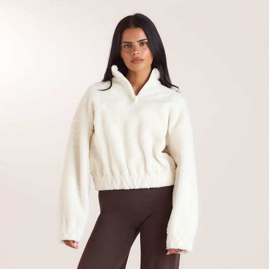 Lounge Funnel-Neck Borg Fleece - Cream