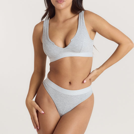 Lounge Soft Ribbed Push-Up Bralette - Grey Marl